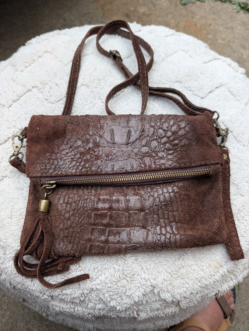 Genuine Brown Leather Made In Italy Brown Leather Crossbody Bag